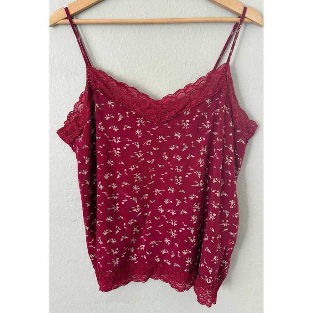 Vintage Y2K Old Navy Maternity Cami XL Pink Floral Lace Trim Spaghetti Strap Top